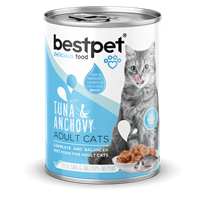 Bestpet Yetişkin Kediler İçin, Taze Tuna Balıklı, Taze Hamsi Parça Etli Ve Soslu Yaş Mama 400 gr 1